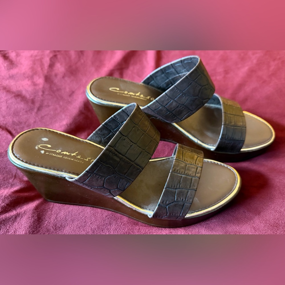 Gianni Bini Croc-Embossed Brown Wedges